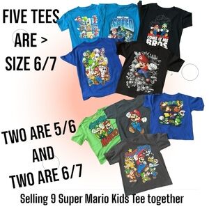 9 Super Mario kid tees Sizes are 5/6 and 6/7.Selling as a bundle.